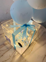 Load image into Gallery viewer, Illuminated birthday cake gift box with blue ribbon and butterfly decoration