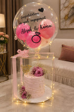 Load image into Gallery viewer, Glow and Garland Set, personalized engagement balloon decor and blush cake design