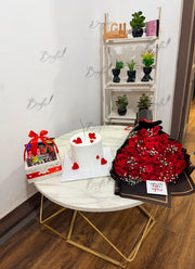 gift set of Red Roses, Cake & Chocolate Basket
