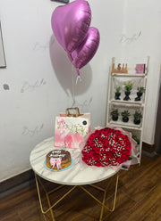 rose bouquet and cake gift set 