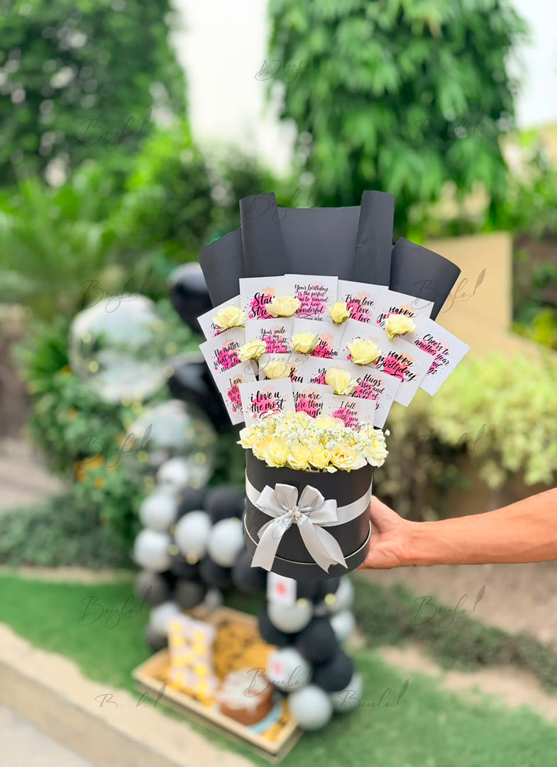Romantic yellow Roses Box with Love Notes