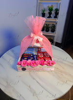 Load image into Gallery viewer, Sweet Haven Basket with KitKat, Bounty, Mars, Dairy Milk chocolates in a pink decorative gift basket