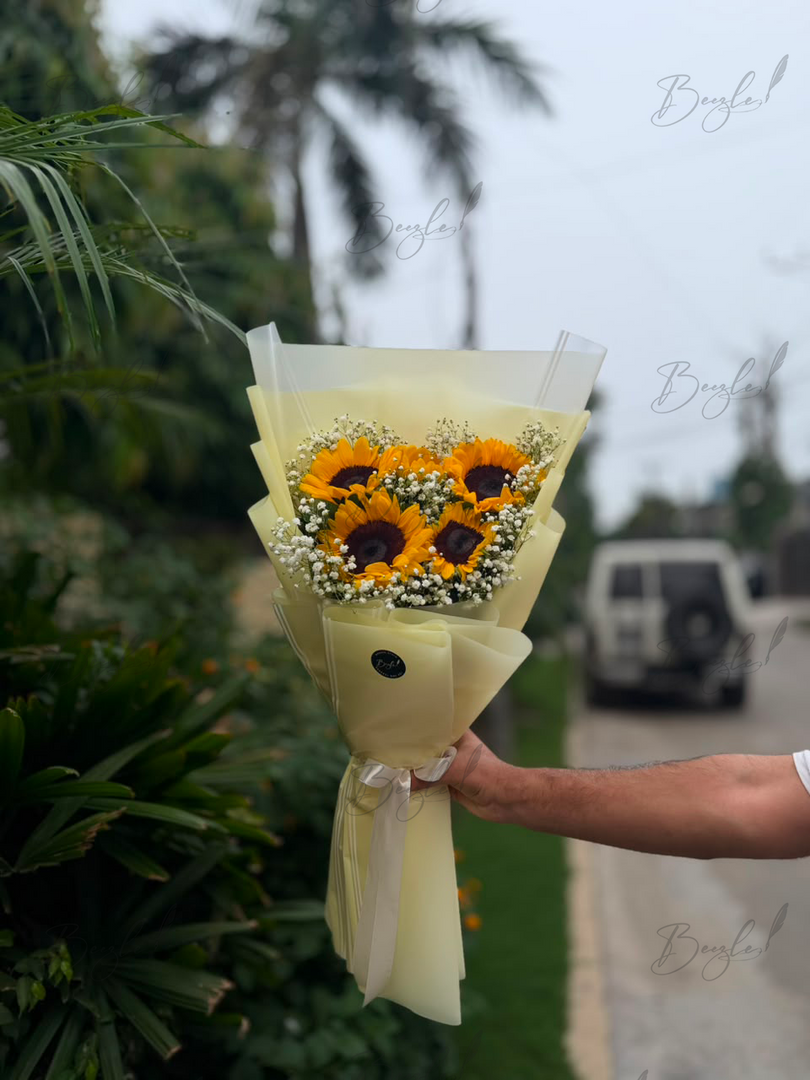 Sunflower Bouquet Wrapped in White | BCG-145