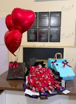 Load image into Gallery viewer, Blooming Love gift Pack with red flowers chocolates and heart balloons