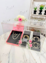 Load image into Gallery viewer, Blush jewelry gift box with gold jewelry and pink roses