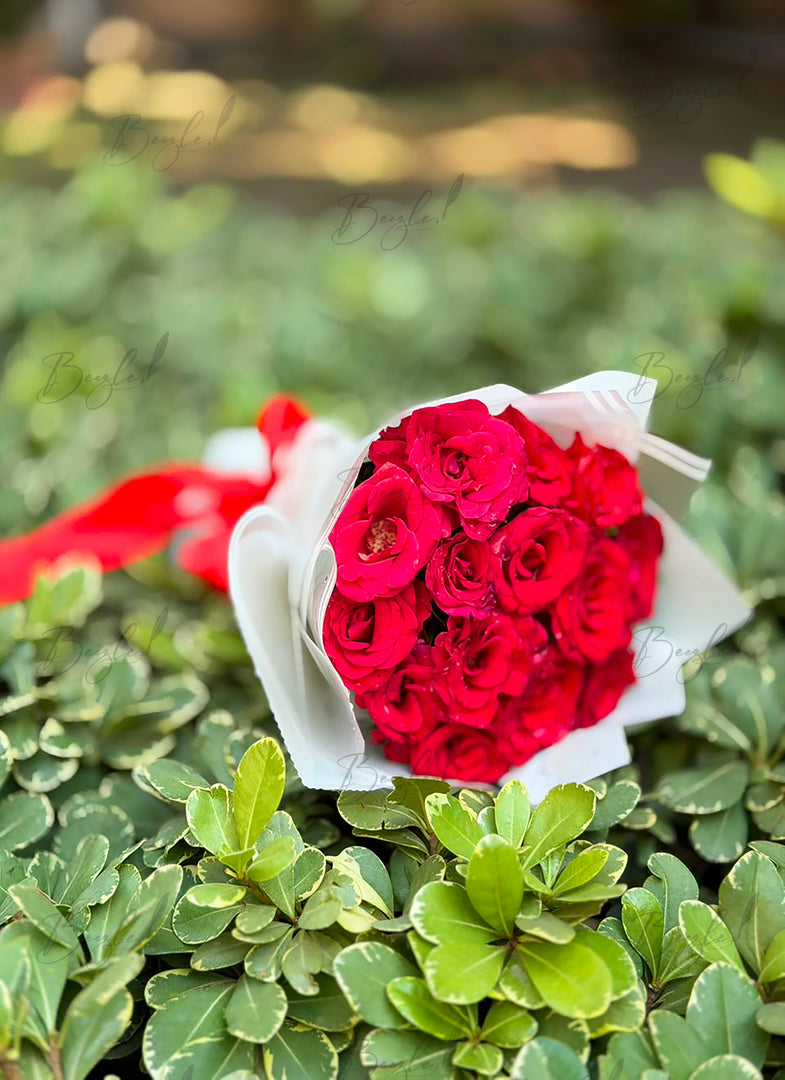 Fresh pink roses arranged in a beautiful gift bouquet