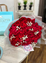 Load image into Gallery viewer, Red rose bouquet with white floral accents