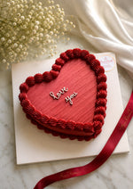 Load image into Gallery viewer, Yours Truly heart-shaped red cake with Love You message and red ribbon