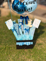 Load image into Gallery viewer, Little Blue Joy baby gift box with blue ribbons, teddy bear and newborn essentials