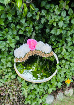 Load image into Gallery viewer, Elegant Pearl Bordered Mirror Nikkah Tray with Pink and White Flowers |NT-011
