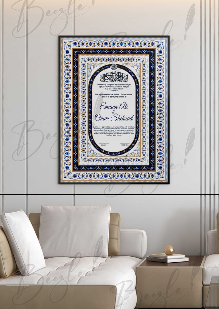 Customized Nikah Certificate With Blue & Black Design | NC-085