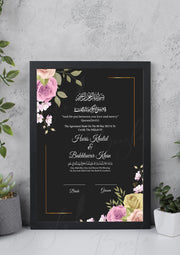 Nikah Certificate With Black & Pink Flower Design | NC-021