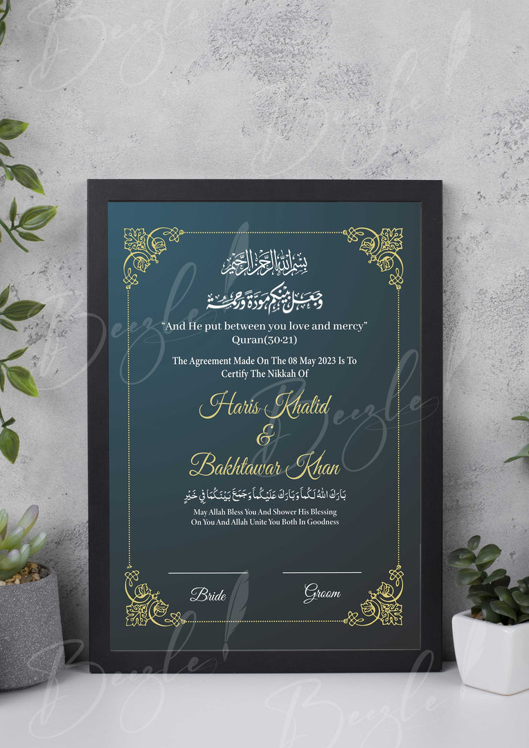 Customized Nikah Certificate With Dark Blue Print | NC-122