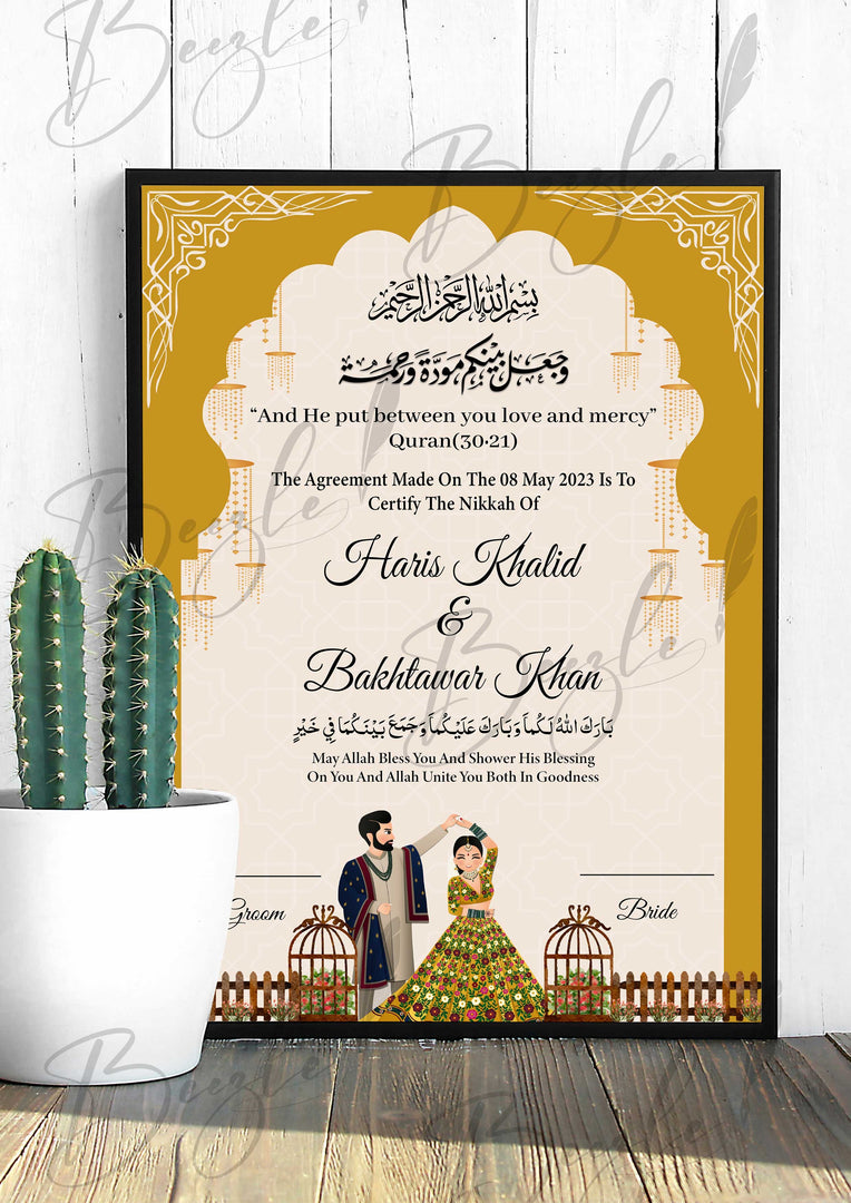 Customized Nikah Certificate With Beautiful Name and Classic Print | NC-126