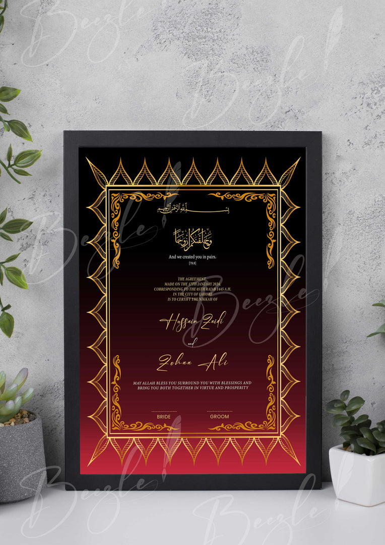 Nikah Certificate With Combination of Two Colours Black & Red