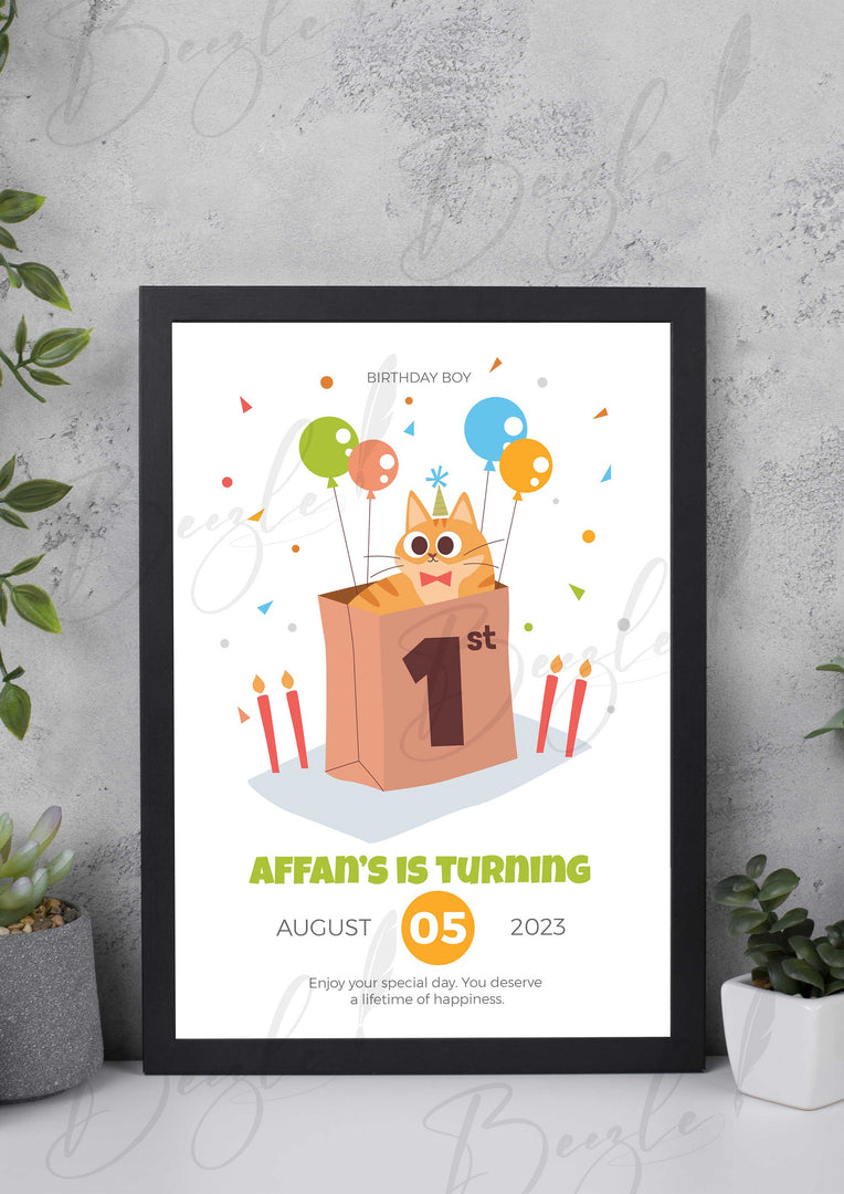 1st Birthday Frame With Beautiful Cat Print | BFB-002