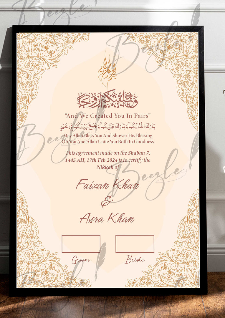 Nikah Certificate With Light Pink Classic Print | NC-132