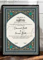 Load image into Gallery viewer, Nikkah Certificate With Classic Black and Firozi Design | NC-089
