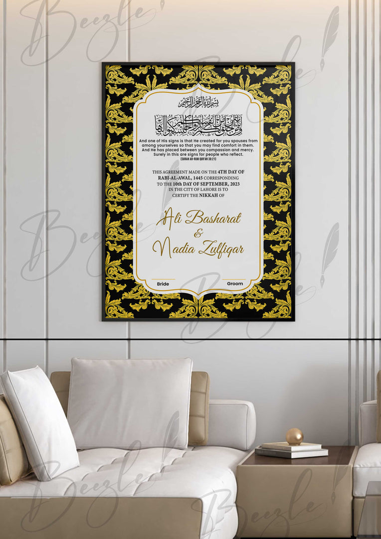 Nikah Certificate With Golden & Black Design | NC-078