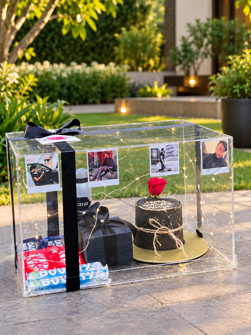 Personalized Transparent Gift Box with Cake & Memories | GBO-065