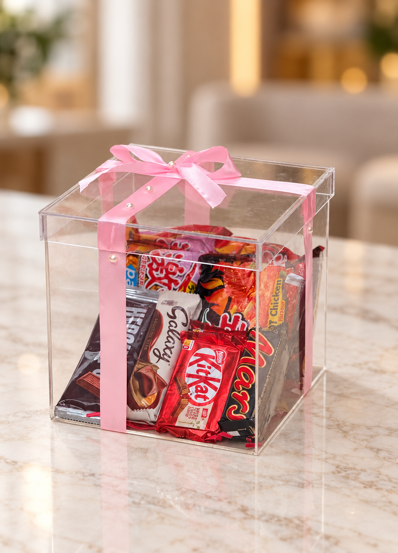 Transparent Pink Ribbon Chocolate Gift Box | GBO-090