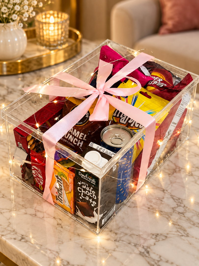 Charming Snack Delight Box with Pink Ribbon | GBO-031