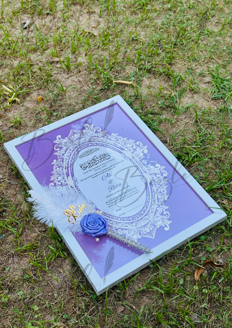 Luxury Nikah Certificate in Purple Design With Attractive Nikah Pen