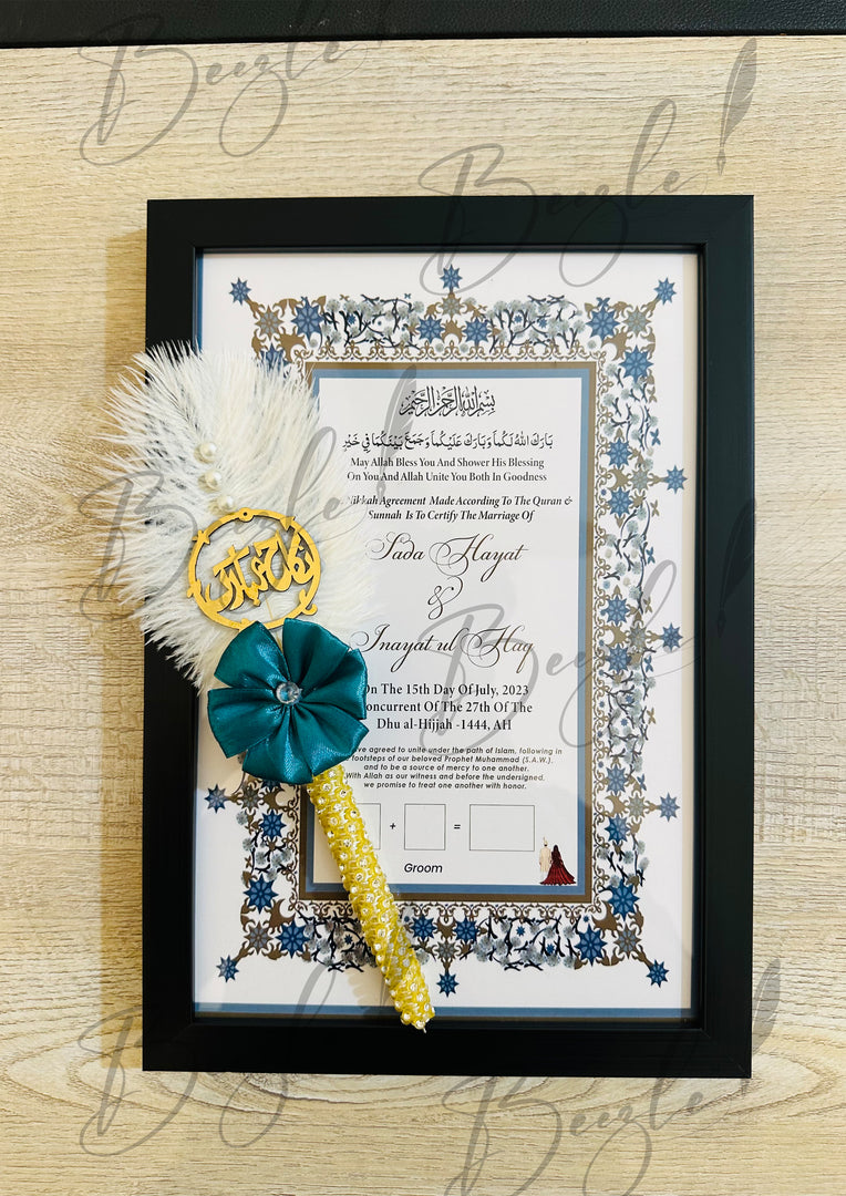 Black Luxury Nikah Certificate With Decorated Nikah Pen 