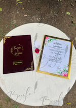 Load image into Gallery viewer, Best Deal With Red Nikkah Booklet, Luxury Nikah Certificate and Customized Nikah Pen | DEL-061
