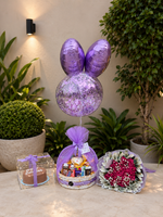 Load image into Gallery viewer, Purple Paradise Hamper with cake, purple balloons and gift basket
