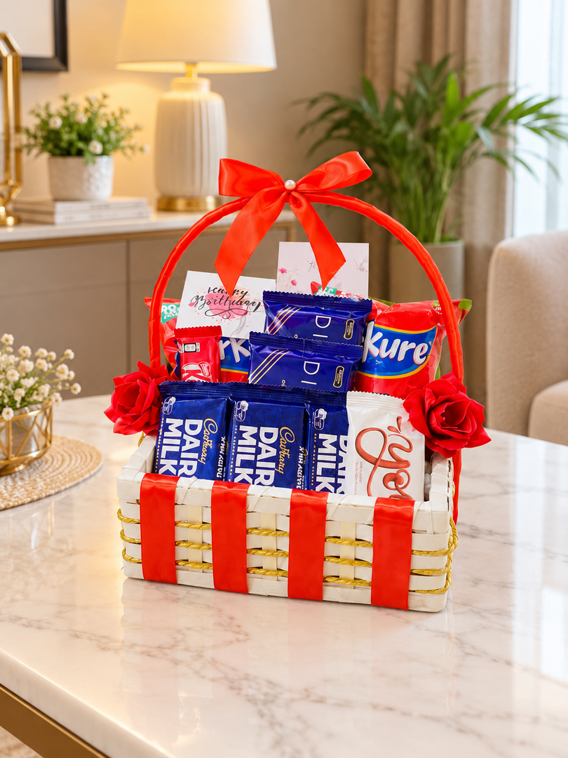 Red Ribbon Chocolates & Snacks Gift Basket | GB-115