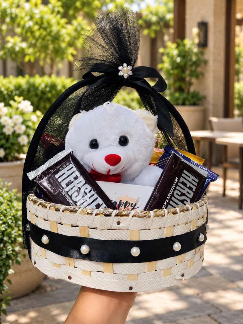 Black Teddy & Chocolate Gift Basket | GB-135