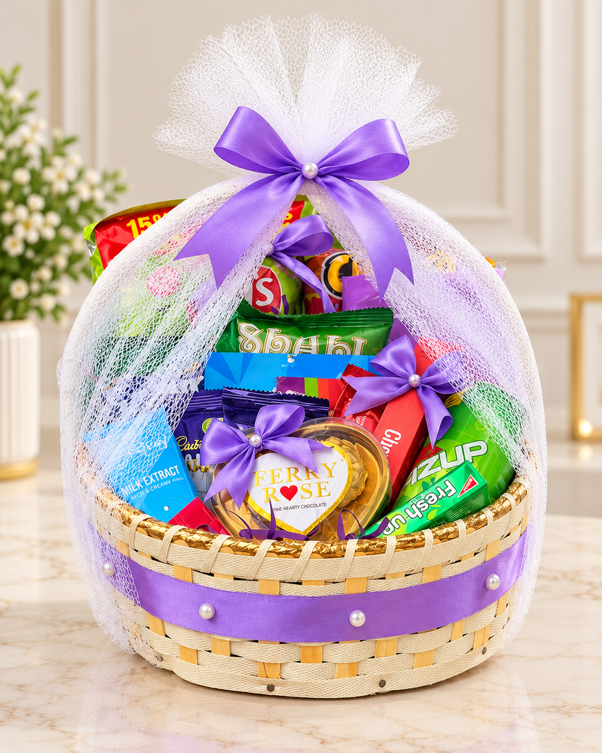 Purple Theme Snack Basket with Chocolates & Treats | GB-176