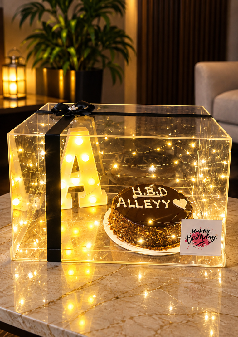 Custom Chocolate Cake in LED Display Gift Box | CB-004