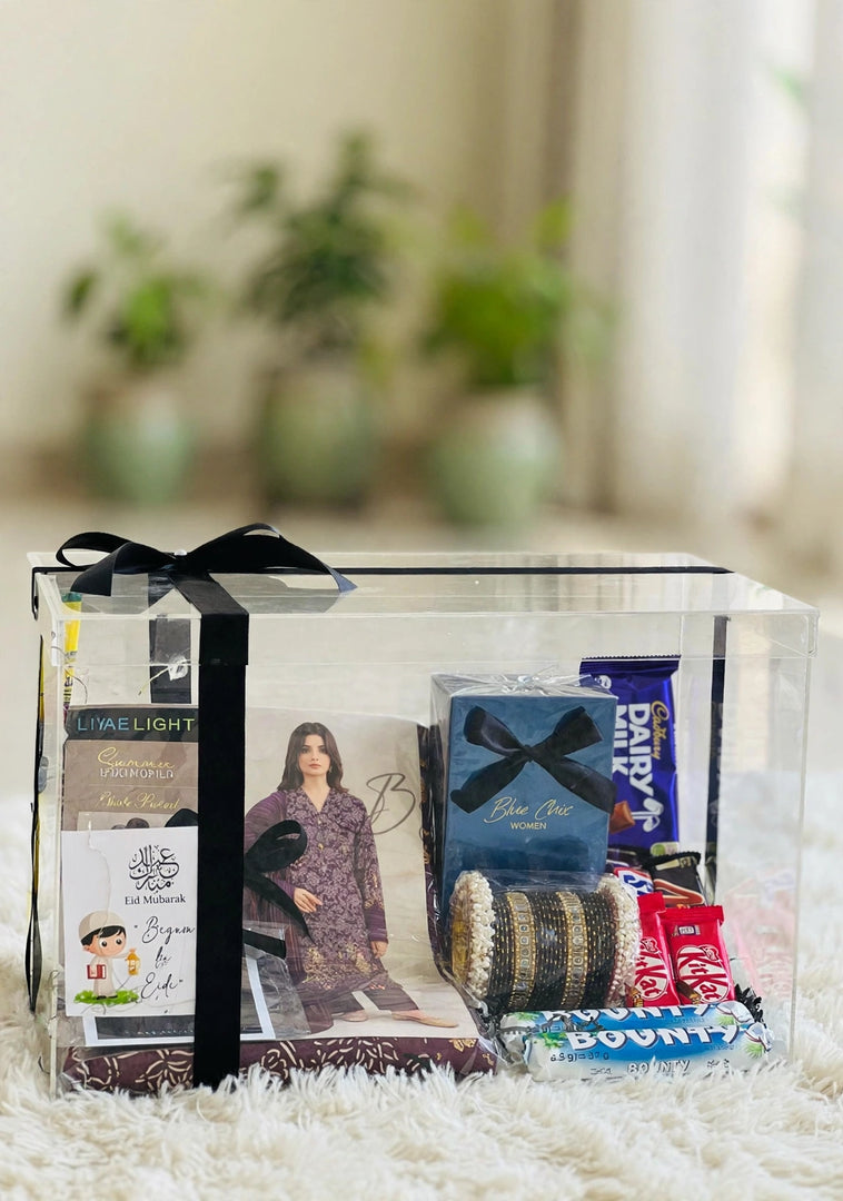 Deluxe Eidi Gift Box for Her – Bangles, Chocolates, Dress & More | GBO-064