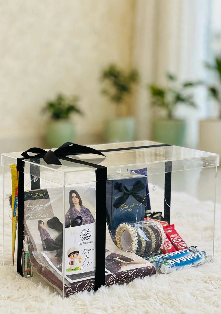 Deluxe Eidi Gift Box for Her – Bangles, Chocolates, Dress & More | GBO-064