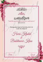 Load image into Gallery viewer, Customized Nikkah Certificate with Pink Flower Design | NC-086
