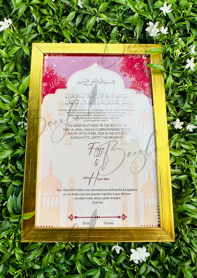 Nikah Certificate With Combination of Light Pink & Purple Design | NC-096