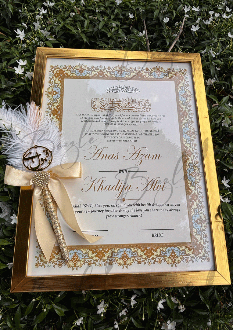 The Gloden Luxury Nikah Certificate And Customized Nikah Pen | DEL-074