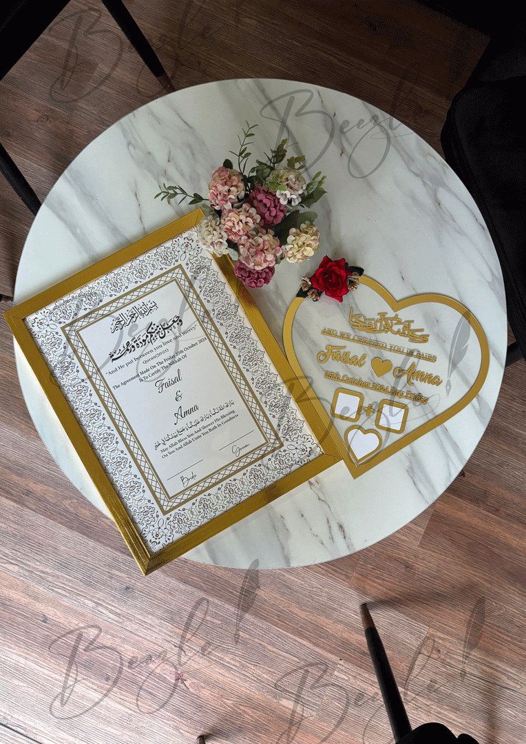 The Luxury Nikah Certificate And Attractive Nikah Acrylic Thumb Board Heart Shape Design | DEL-072