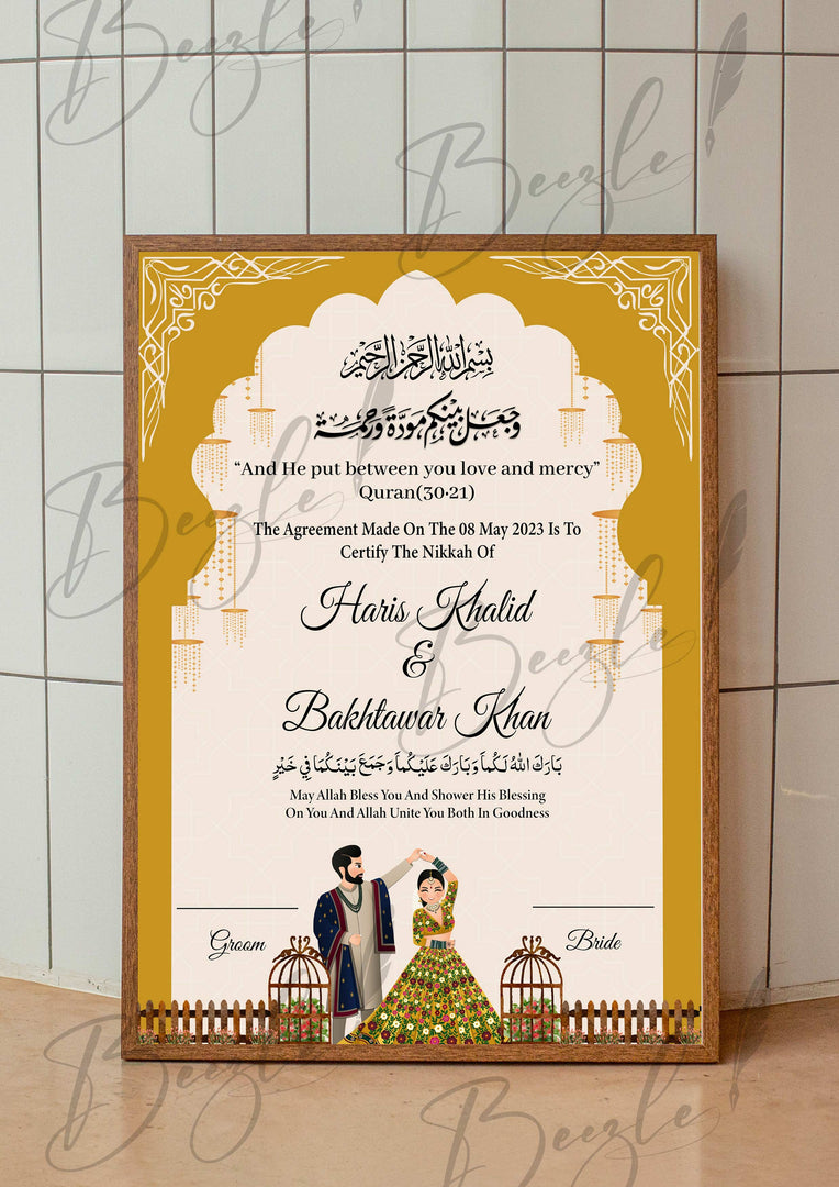 Customized Nikah Certificate With Beautiful Name and Classic Print | NC-126