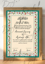 Load image into Gallery viewer, Nikah Certificate With Classic Flower Border Design &amp; Customized Name | NC-057
