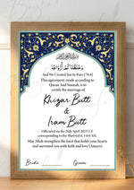 Load image into Gallery viewer, Customized Nikah Certificate With Classic Name &amp; Blue Design | NC-017
