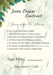 Joota Chupai Contract For Wedding | JCC-001