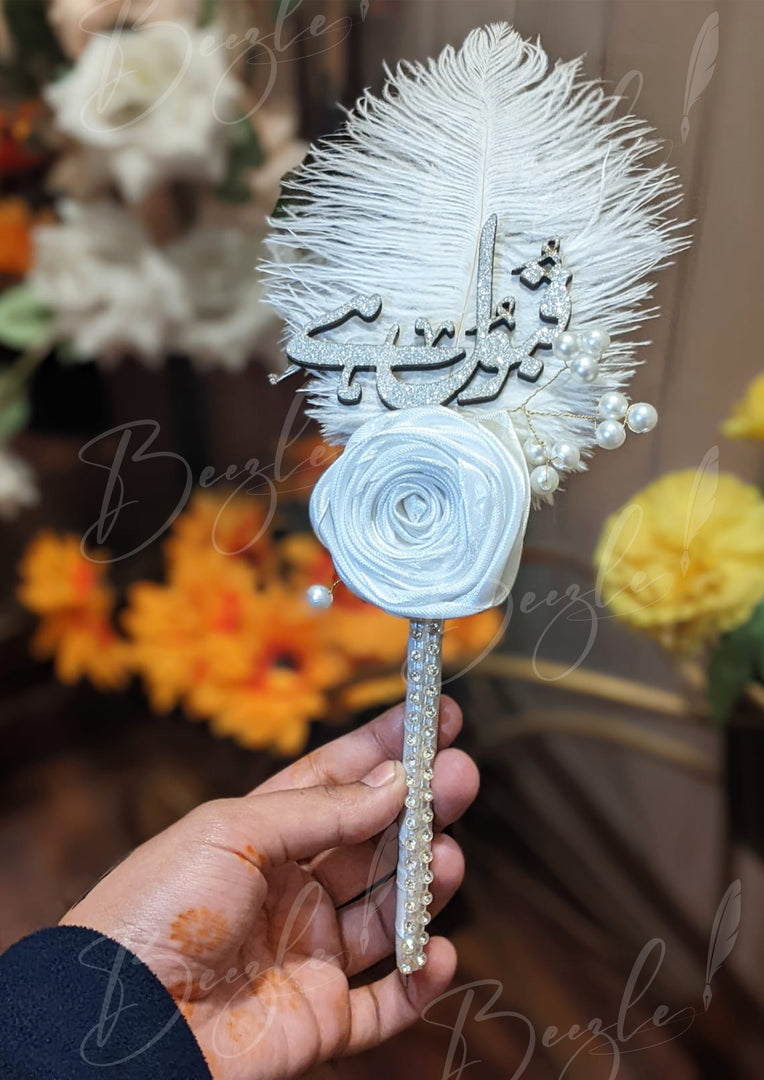 Qubool hai Nikah Pen With White Flower & Feather | PEN-25