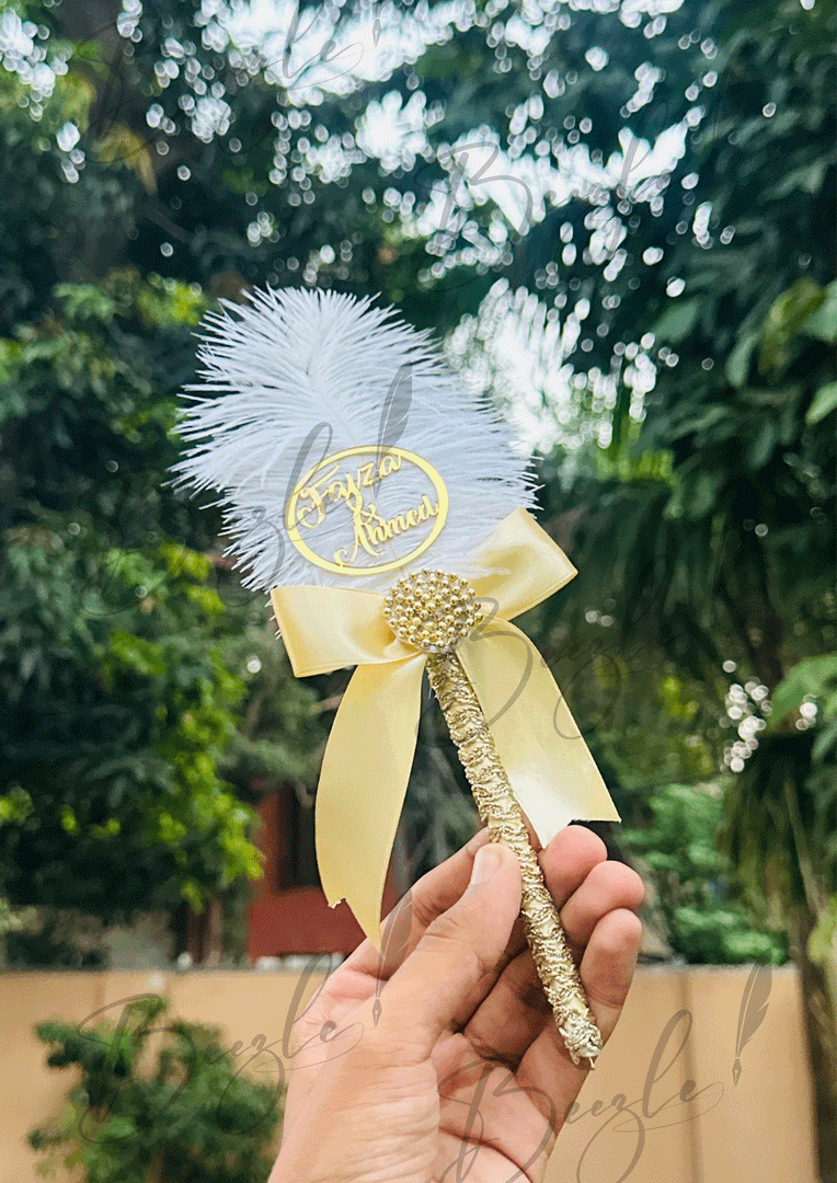 The Customized Nikah Pen Decorated with Silk Bow & Feather | PEN-53