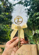 Load image into Gallery viewer, The Customized Nikah Pen Decorated with Golden Lace, Note &amp; Feather | PEN-53
