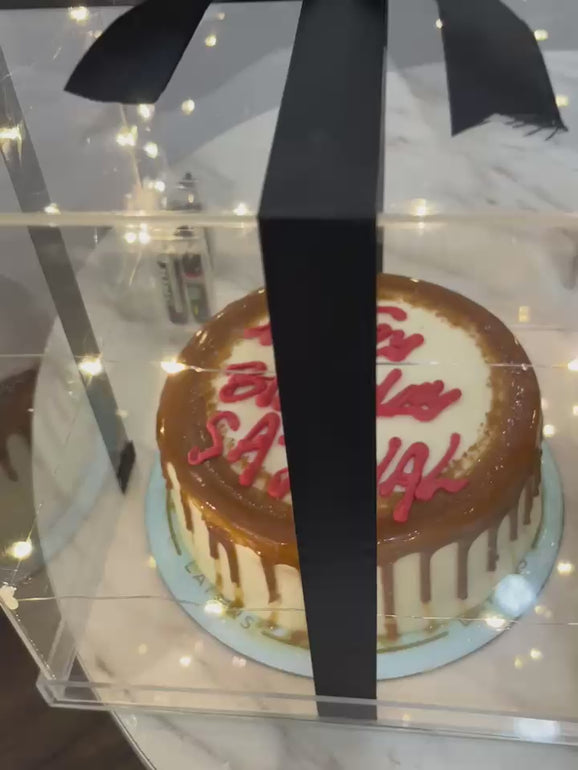 Rouge Afterglow illuminated gift box with personalized birthday cake and chocolates