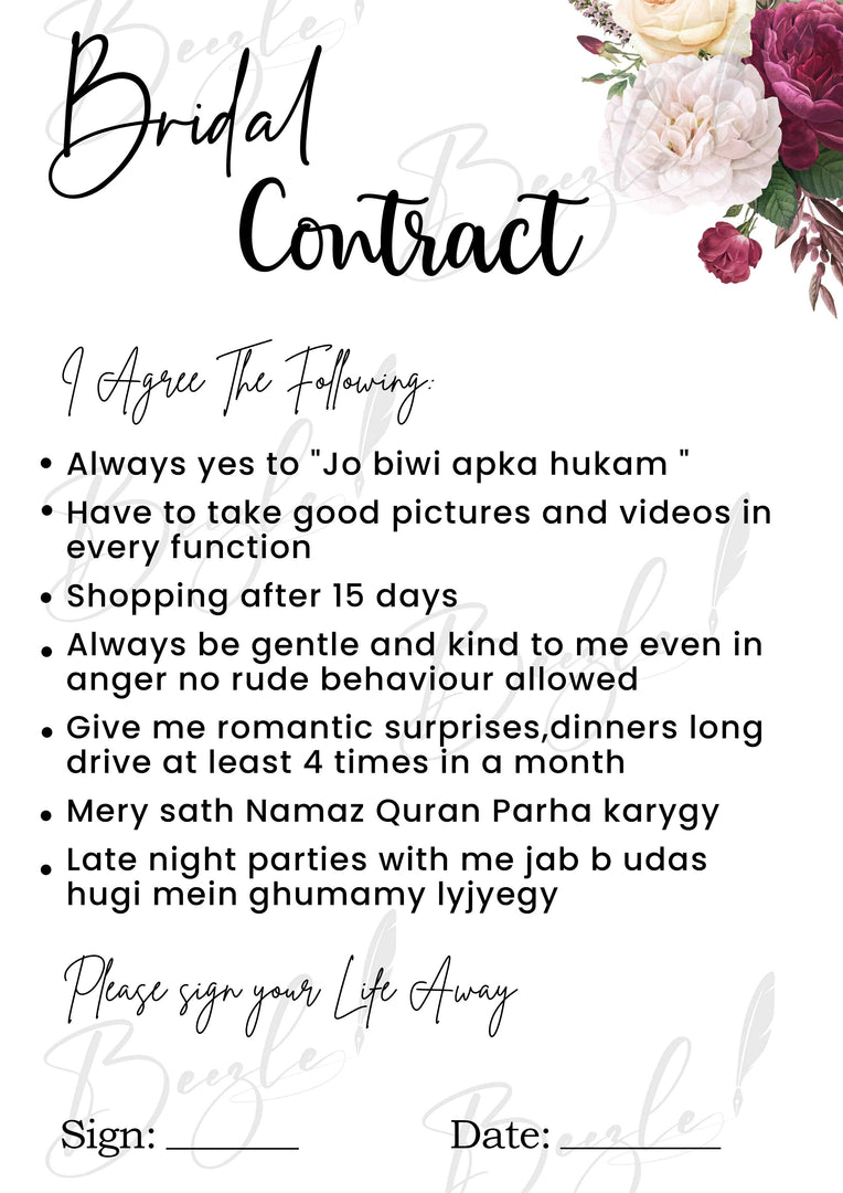 Customized Bridal Contract | BC-002