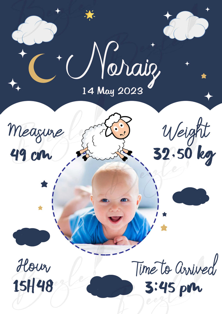 Baby Announcement With Date,Weight,Time and Picture | BBAF-010